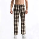 Calças xadrez masculinas pretas/vermelhas, modelo folgado, para uso diário